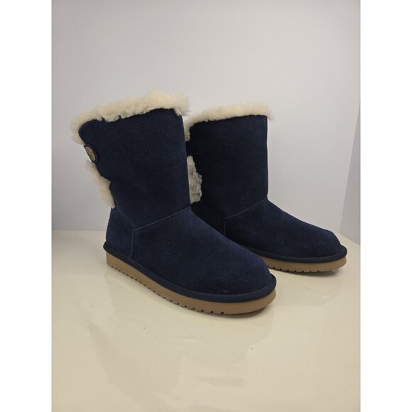 Koolaburra By Ugg Blue Suede Mid Calf  Sz 7 Fur Lining Snow Boot Comfy & Warm - Picture 1 of 10